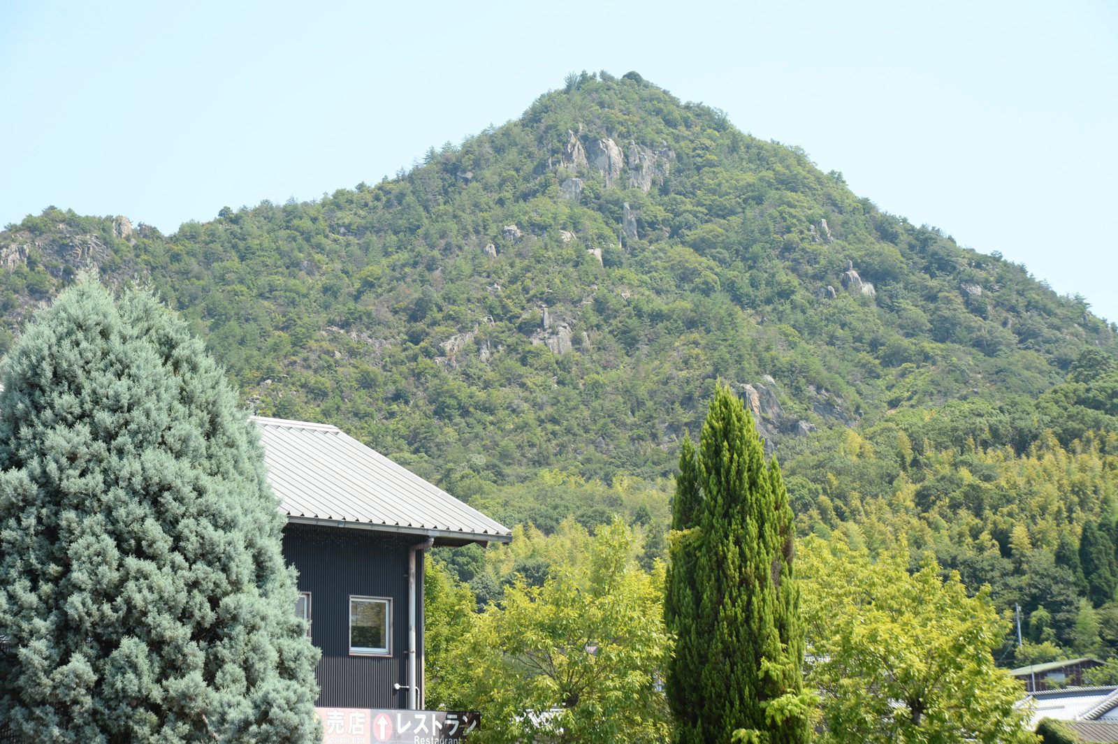 店舗の近くから望む大三島の山